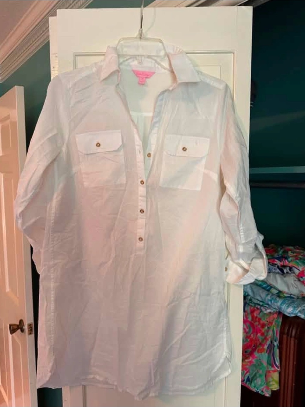 Lilly Pulitzer White Button-Front Swim Coverup Tunic